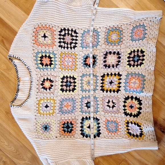 Free People Granny Square crochet oversized sweater size Large - Picture 11 of 13